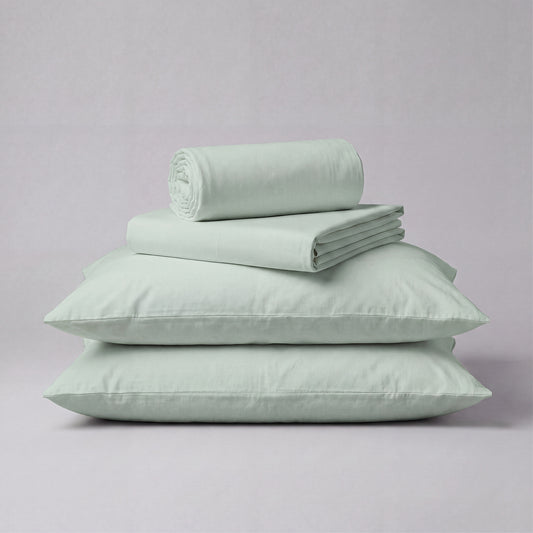 Lane Linen Organic Cotton Sheet Set in Cool Blue - 4 piece set (flat sheet, fitted sheet, 2 pillowcases)