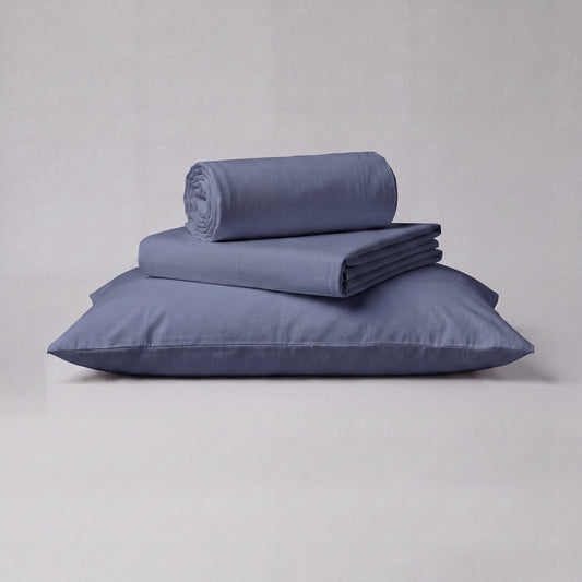 Lane Linen Organic Cotton Sheet Set in Estate Blue - 3 piece set (flat sheet, fitted sheet, 1 pillowcase)