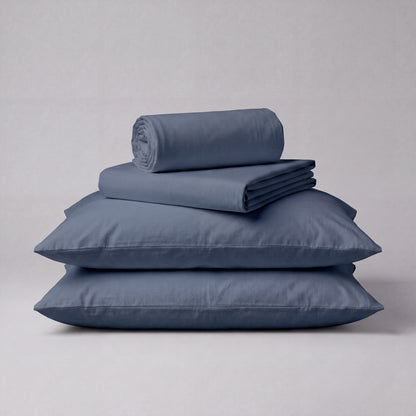 Lane Linen Organic Cotton Sheet Set in Estate Blue - 4 piece set (flat sheet, fitted sheet, 2 pillowcases)