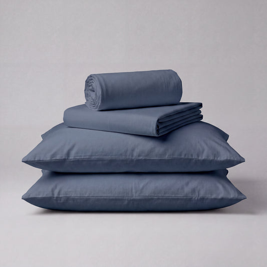 Lane Linen Organic Cotton Sheet Set in Estate Blue - 4 piece set (flat sheet, fitted sheet, 2 pillowcases)