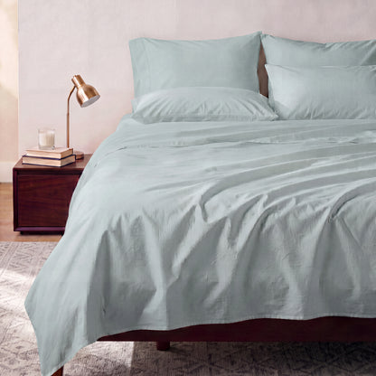 Lane Linen Organic Cotton Sheet Set in French Blue - styled on a bed