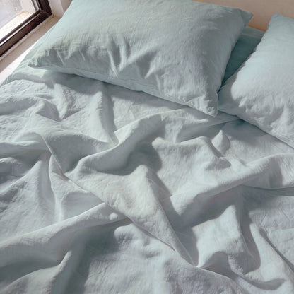Lane Linen Organic Cotton Sheet Set in French Blue - sheets detail