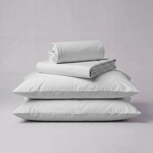 Lane Linen Organic Cotton Sheet Set in Glacier Grey - 4 piece set (flat sheet, fitted sheet, 2 pillowcases)