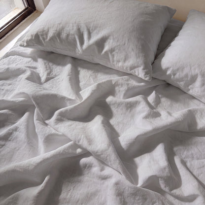 Lane Linen Organic Cotton Sheet Set in Glacier Grey - sheets detail