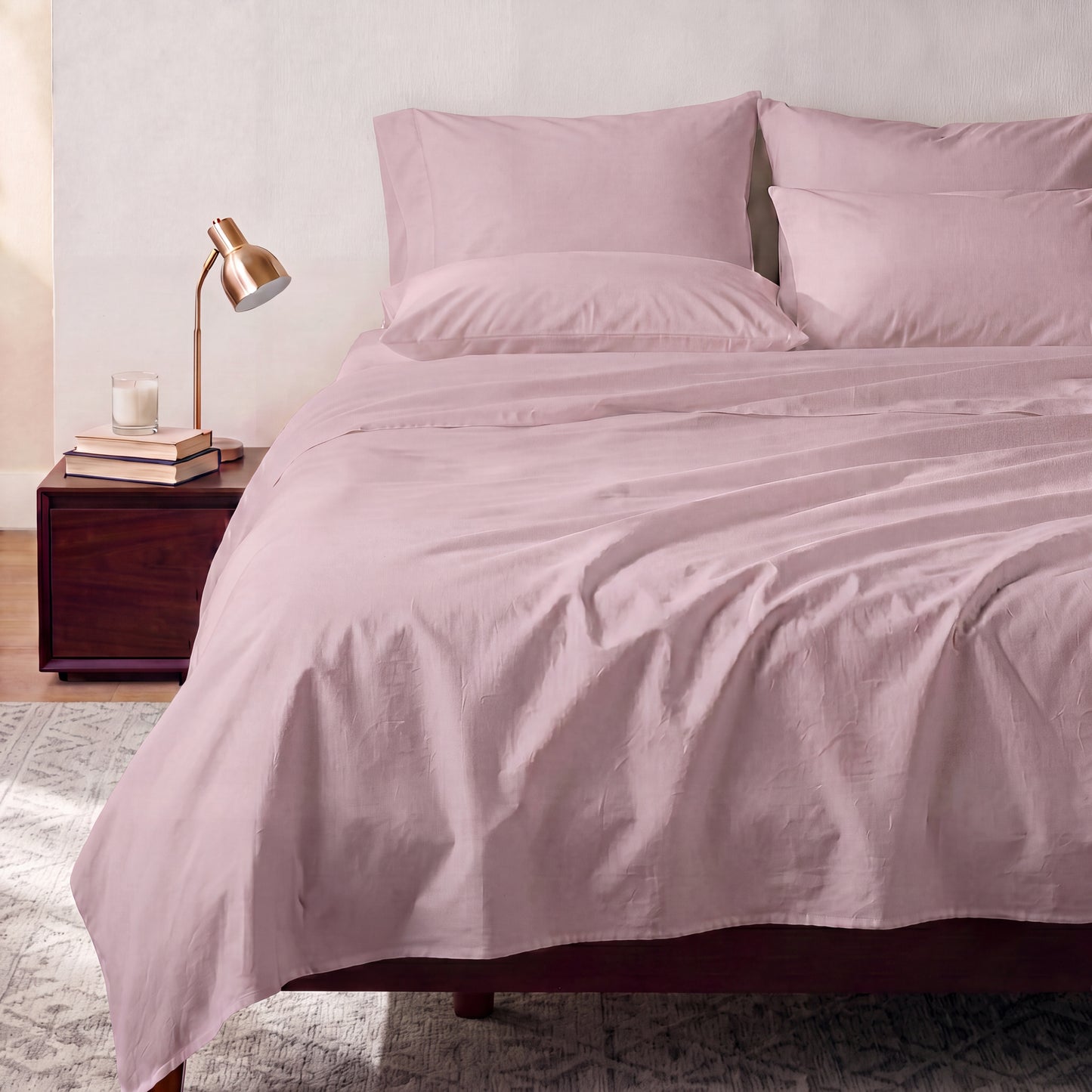 Lane Linen Organic Cotton Sheet Set in Lilac - styled on a bed