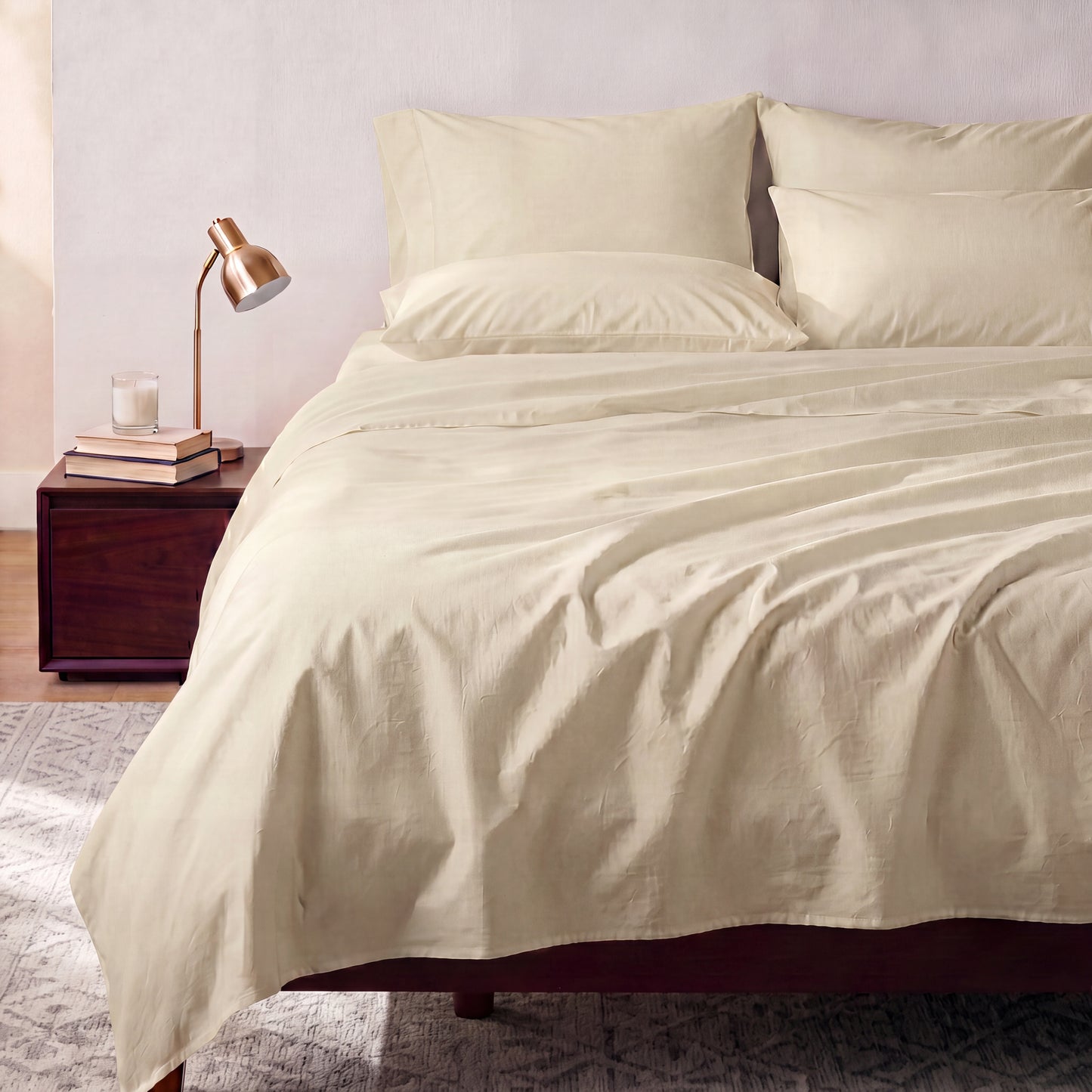 Lane Linen Organic Cotton Sheet Set in Linen - styled on a bed