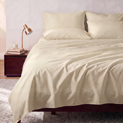Lane Linen Organic Cotton Sheet Set in Linen - styled on a bed