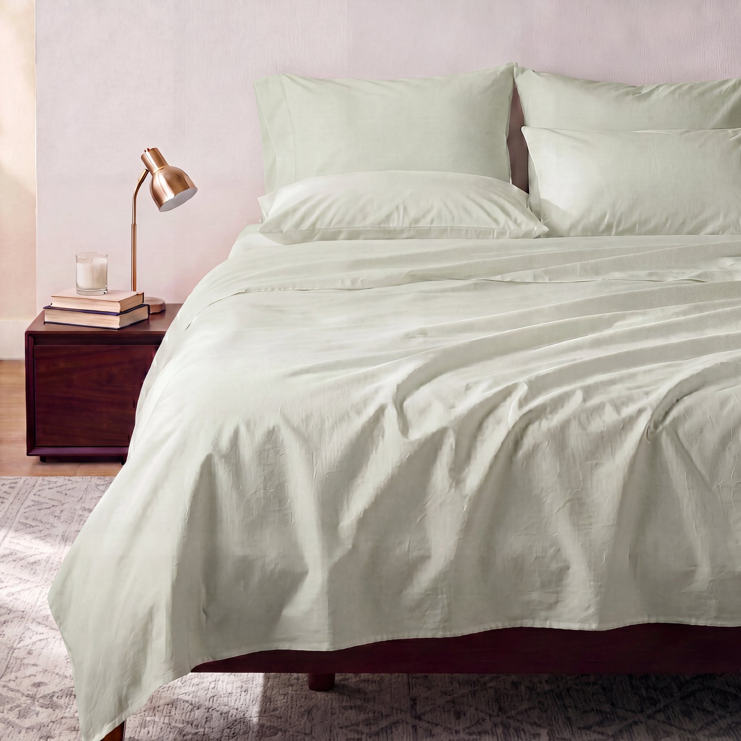 Lane Linen Organic Cotton Sheet Set in Mineral - styled on a bed