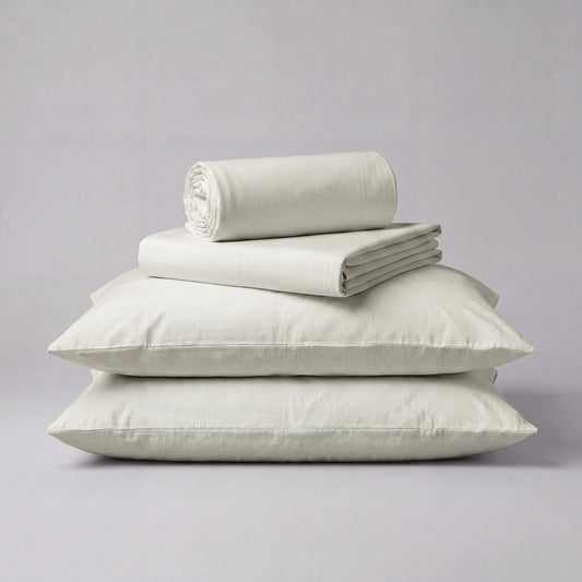Lane Linen Organic Cotton Sheet Set in Mineral - 4 piece set (flat sheet, fitted sheet, 2 pillowcases)