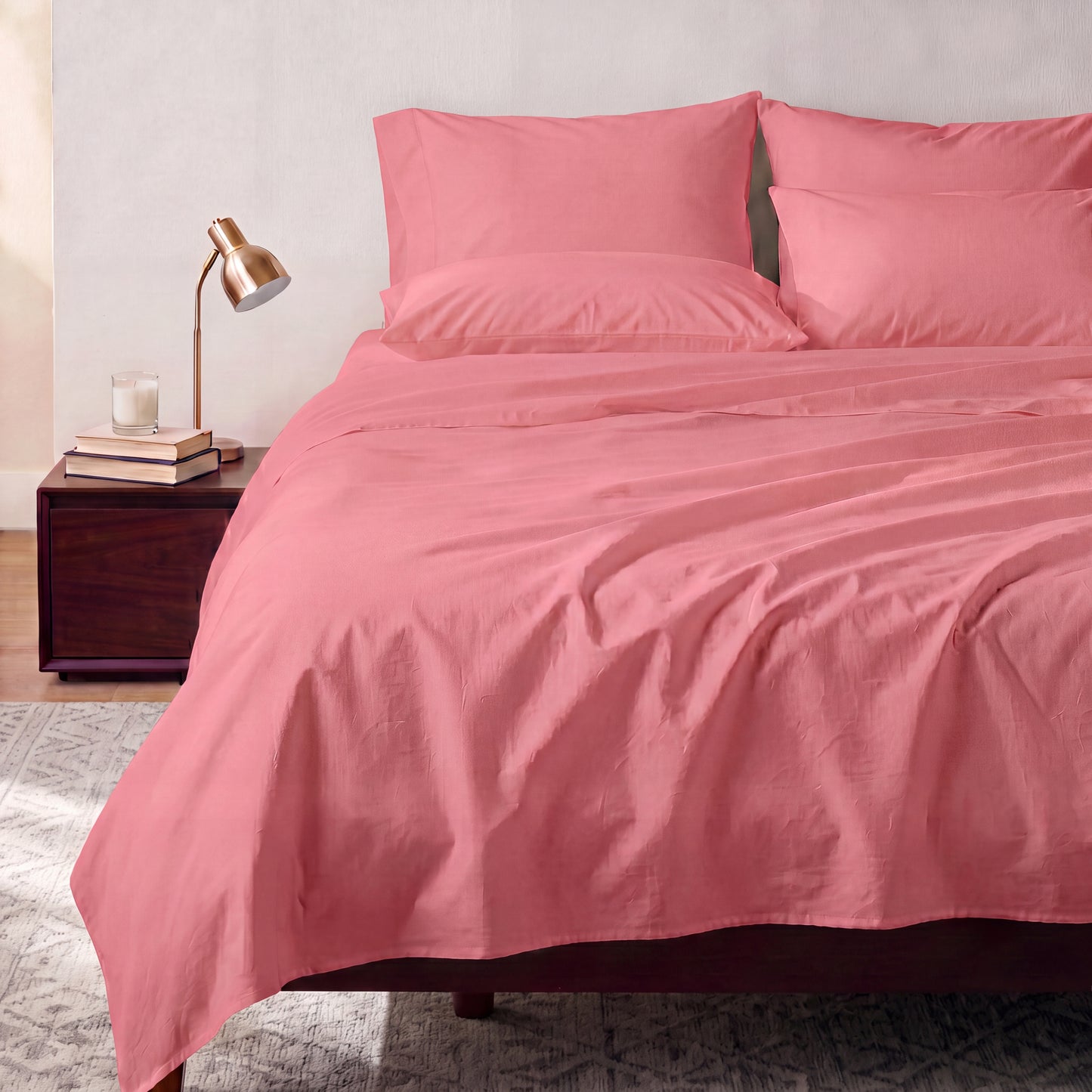Lane Linen Organic Cotton Sheet Set in Mineral Red - styled on a bed