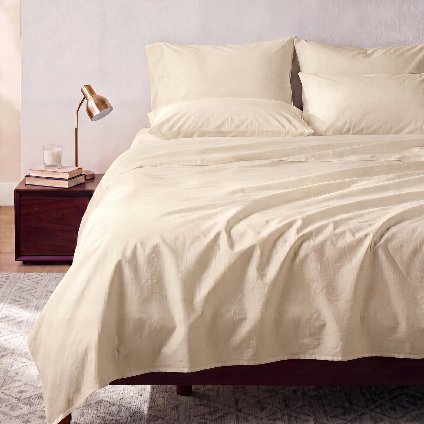 Lane Linen Organic Cotton Sheet Set in Natural - styled on a bed