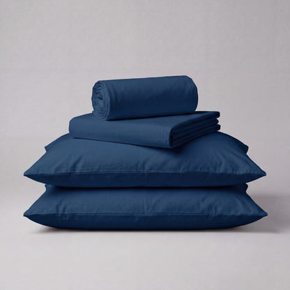 Lane Linen Organic Cotton Sheet Set in Navy - 4 piece set (flat sheet, fitted sheet, 2 pillowcases)