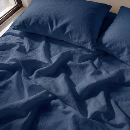 Lane Linen Organic Cotton Sheet Set in Navy - sheets detail