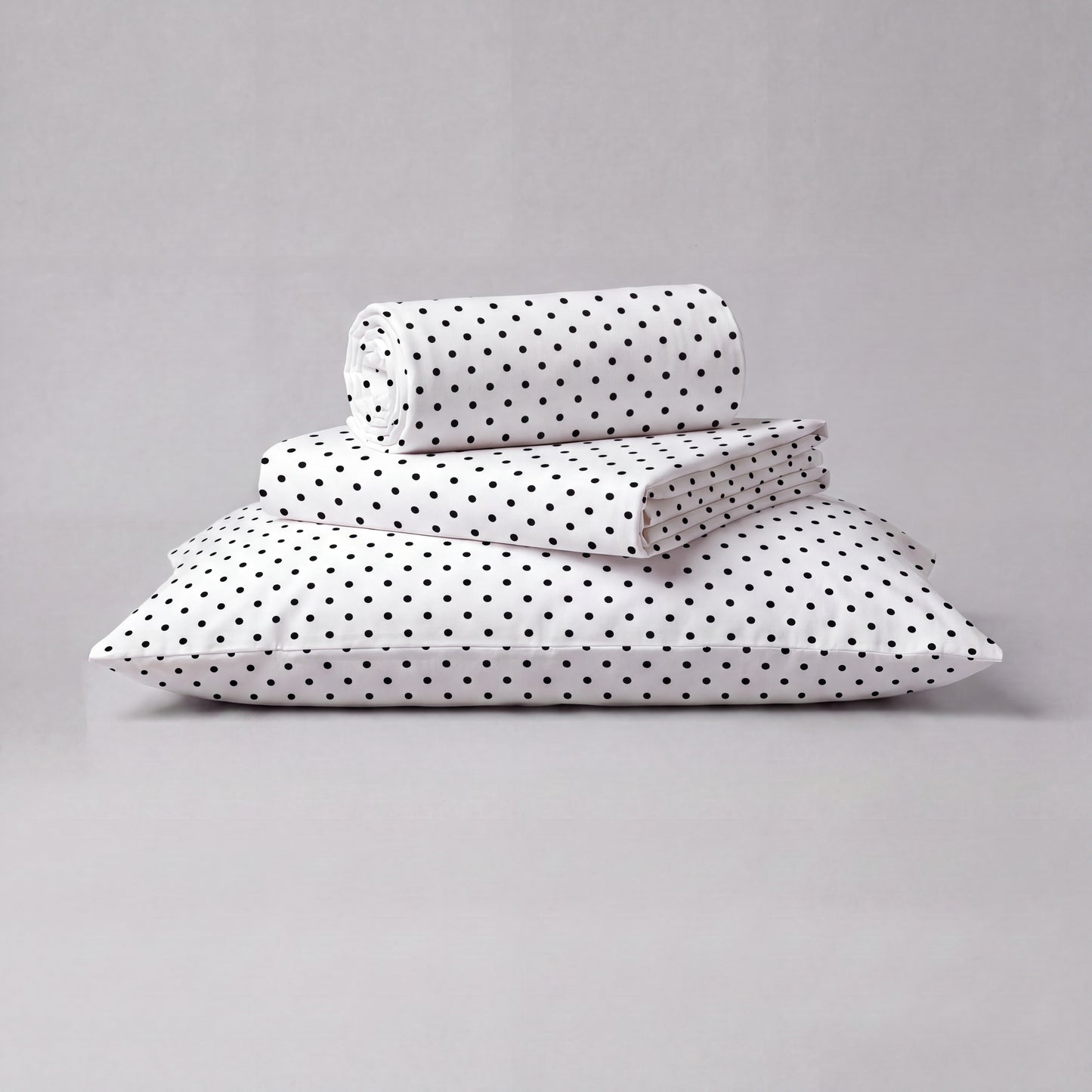 Lane Linen Organic Cotton Sheet Set in Polka Dot Black - 3 piece set (flat sheet, fitted sheet, 1 pillowcase)