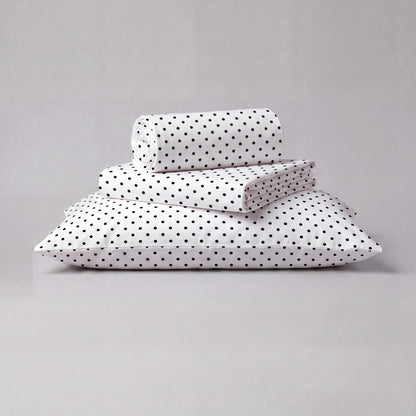 Lane Linen Organic Cotton Sheet Set in Polka Dot Black - 3 piece set (flat sheet, fitted sheet, 1 pillowcase)