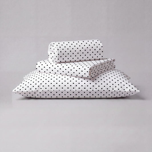 Lane Linen Organic Cotton Sheet Set in Polka Dot Black - 3 piece set (flat sheet, fitted sheet, 1 pillowcase)