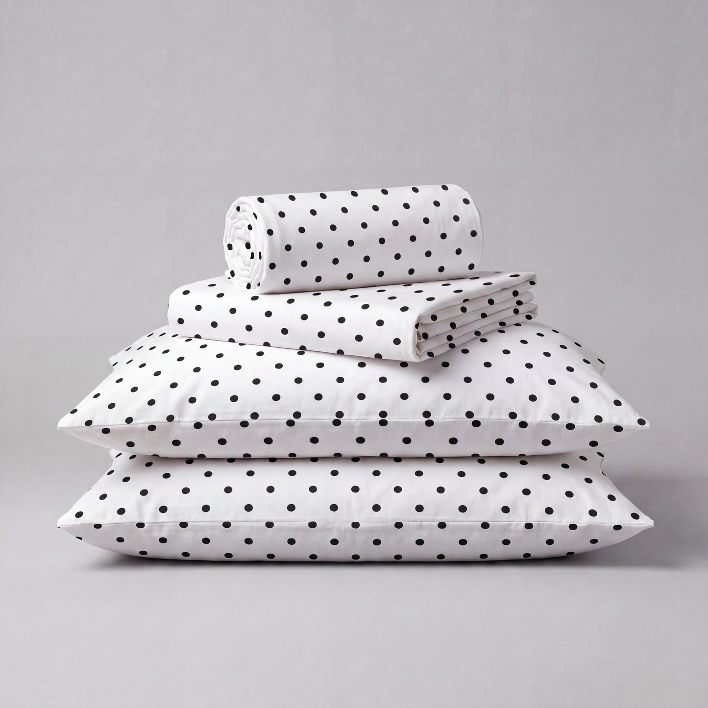Lane Linen Organic Cotton Sheet Set in Polka Dot Black - 4 piece set (flat sheet, fitted sheet, 2 pillowcases)