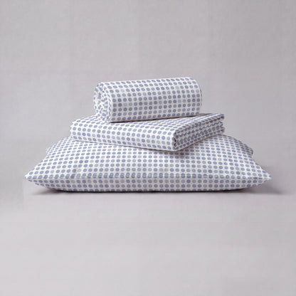 Lane Linen Organic Cotton Sheet Set in Polka Dot Blue - 3 piece set (flat sheet, fitted sheet, 1 pillowcase)