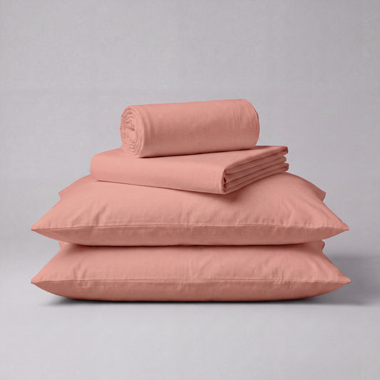 Lane Linen Organic Cotton Sheet Set in Rose Dawn - 4 piece set (flat sheet, fitted sheet, 2 pillowcases)