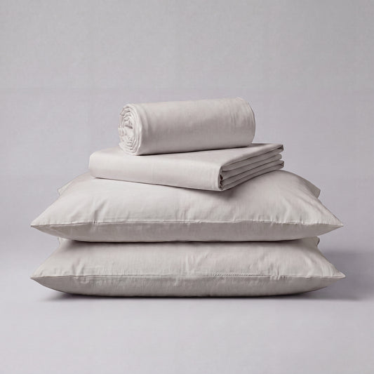 Lane Linen Organic Cotton Sheet Set in Silver - 4 piece set (flat sheet, fitted sheet, 2 pillowcases)