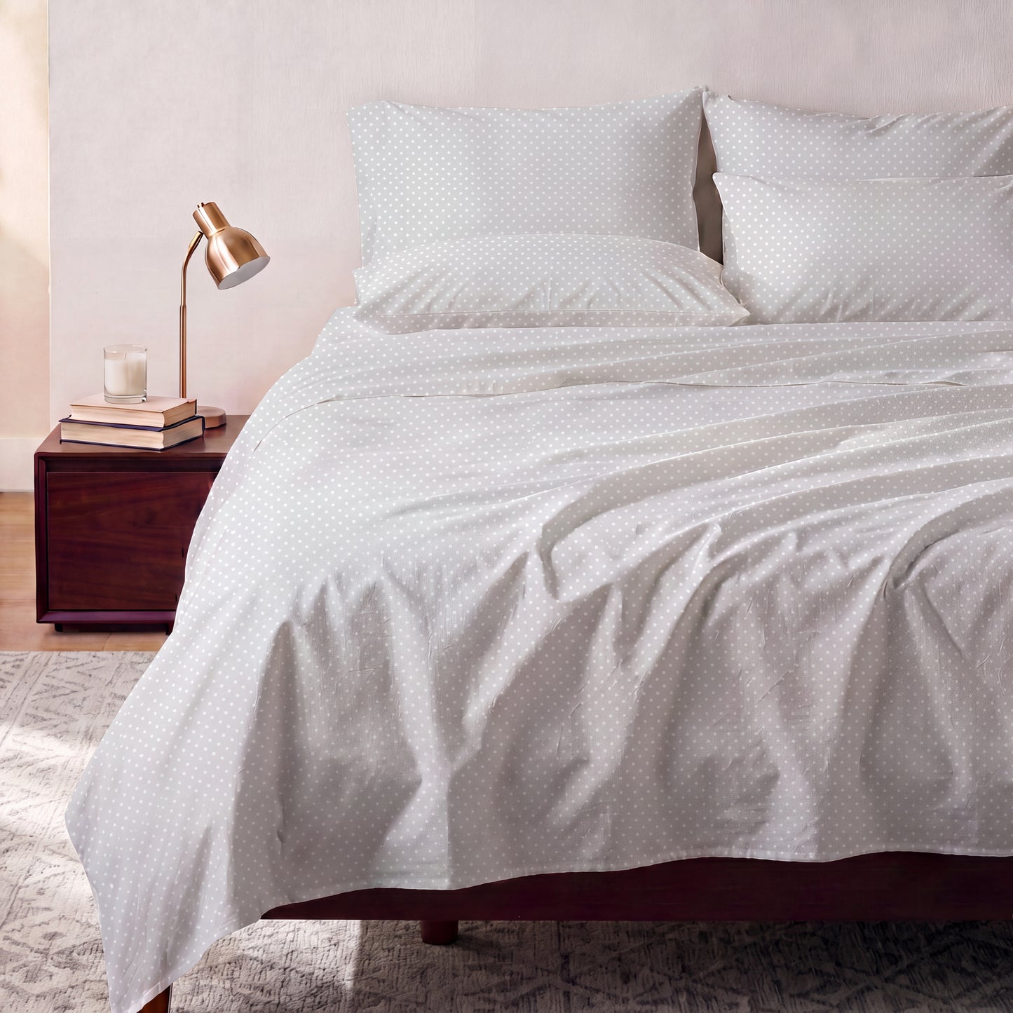 Lane Linen Organic Cotton Sheet Set in Snowdrop - styled on a bed