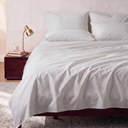Lane Linen Organic Cotton Sheet Set in Snowdrop - styled on a bed