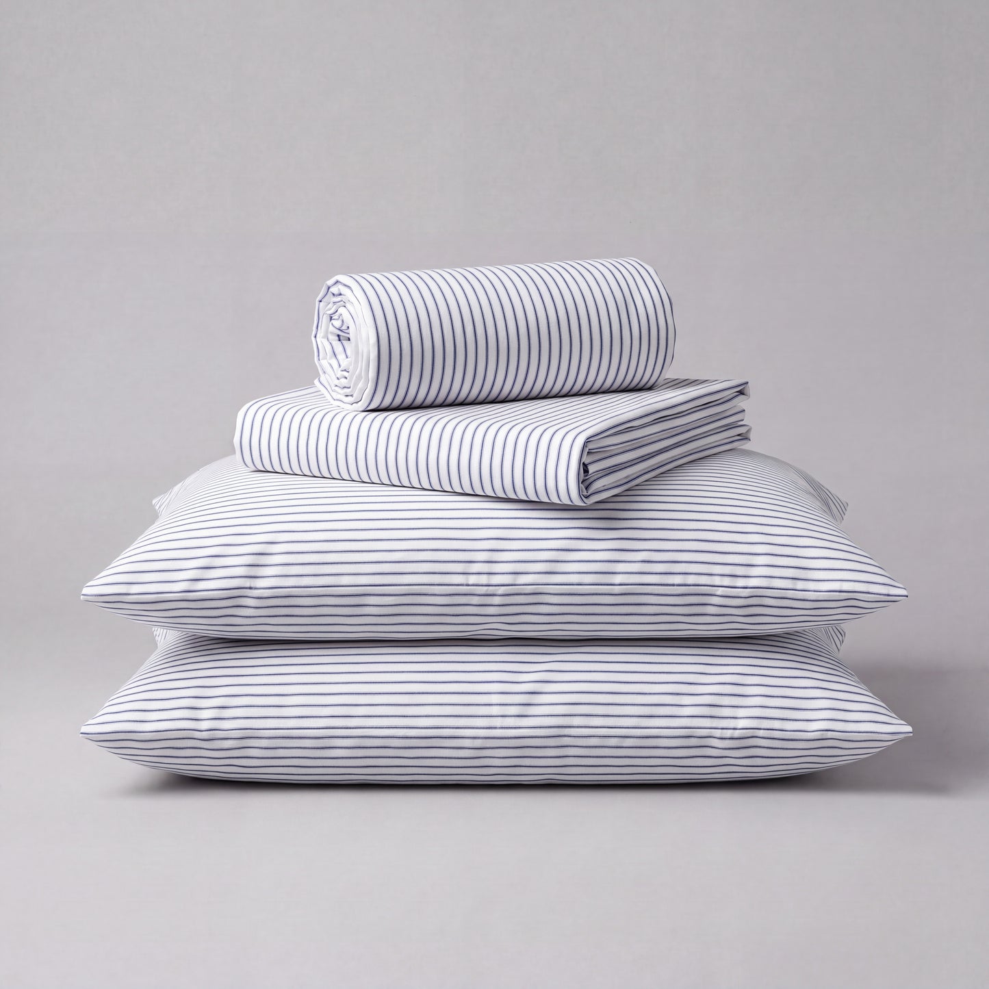 Lane Linen Organic Cotton Sheet Set in Ticking Stripe Cobalt Blue - 4 piece set (flat sheet, fitted sheet, 2 pillowcases)