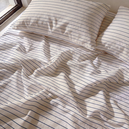 Lane Linen Organic Cotton Sheet Set in Ticking Stripe Cobalt Blue - sheets detail