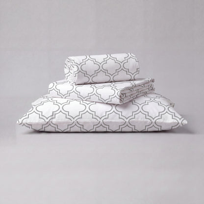 Lane Linen Organic Cotton Sheet Set in Trellis Silver - 3 piece set (flat sheet, fitted sheet, 1 pillowcase)