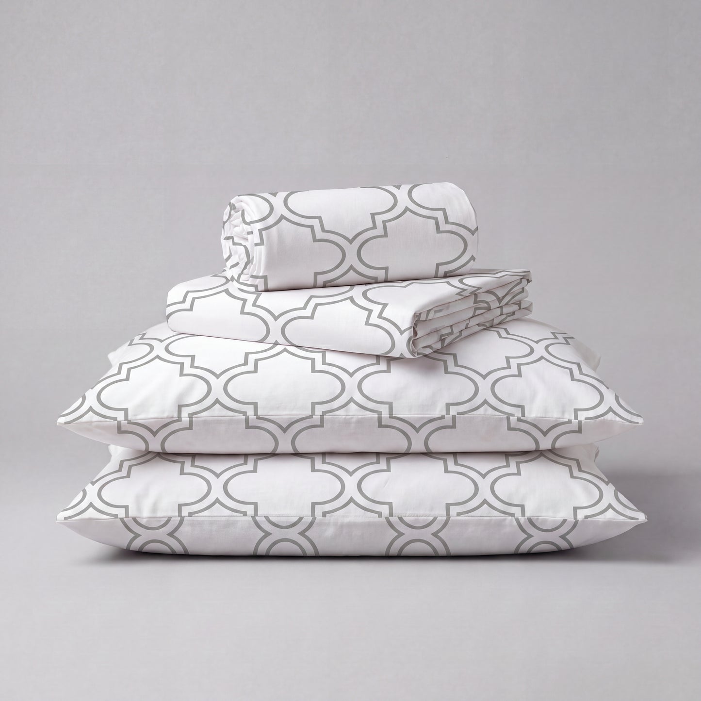 Lane Linen Organic Cotton Sheet Set in Trellis Silver - 4 piece set (flat sheet, fitted sheet, 2 pillowcases)