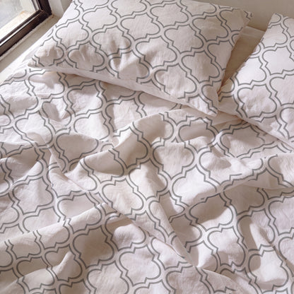 Lane Linen Organic Cotton Sheet Set in Trellis Silver - sheets detail