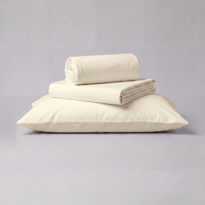 Lane Linen Organic Cotton Sheet Set in Vanilla - 3 piece set (flat sheet, fitted sheet, 1 pillowcase)
