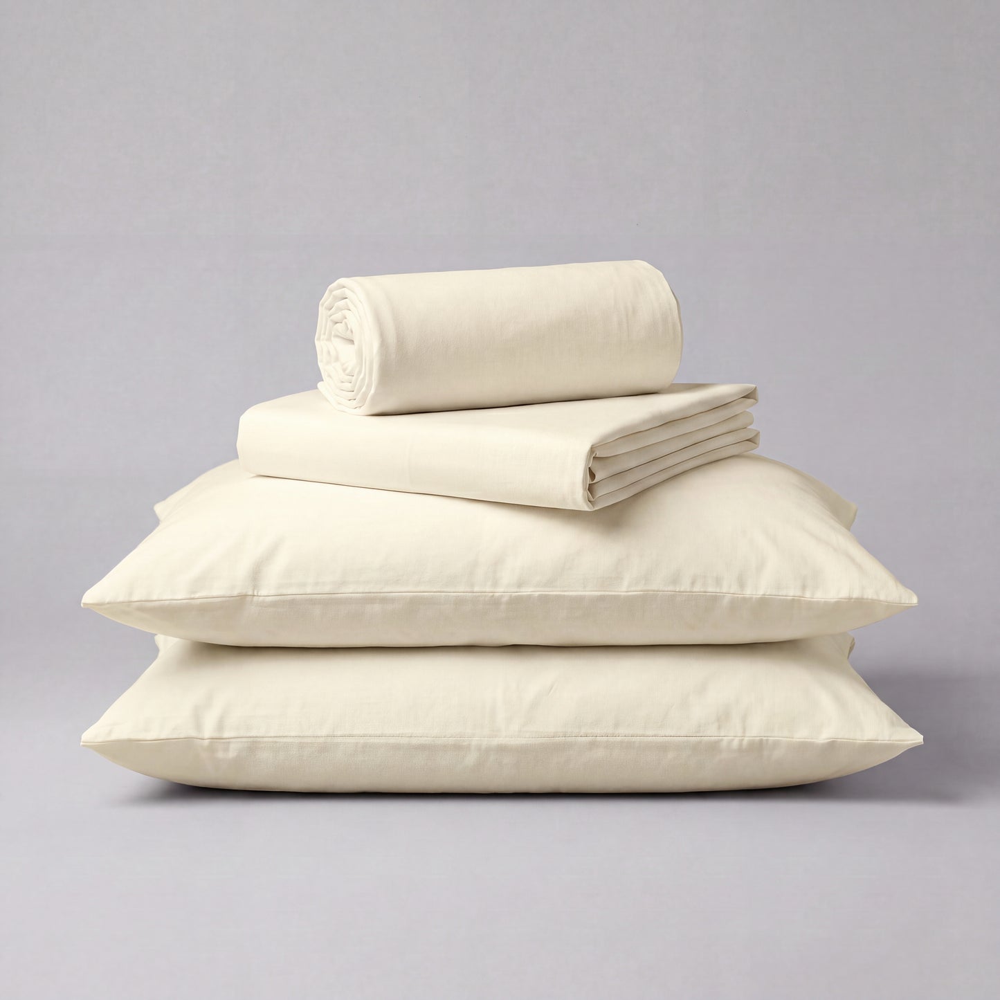Lane Linen Organic Cotton Sheet Set in Vanilla - 4 piece set (flat sheet, fitted sheet, 2 pillowcases)