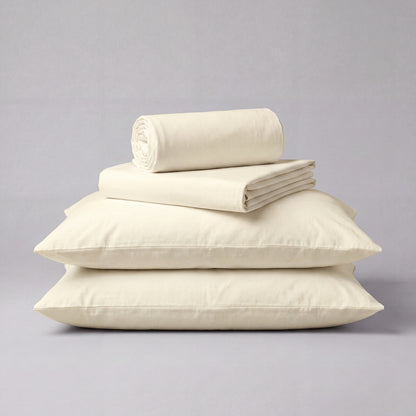 Lane Linen Organic Cotton Sheet Set in Vanilla - 4 piece set (flat sheet, fitted sheet, 2 pillowcases)