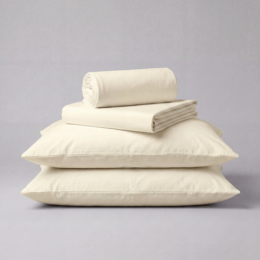 Lane Linen Organic Cotton Sheet Set in Vanilla - 4 piece set (flat sheet, fitted sheet, 2 pillowcases)