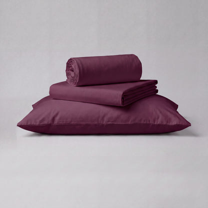Lane Linen Organic Cotton Sheet Set in Windsor Wine - 3 piece set (flat sheet, fitted sheet, 1 pillowcase)