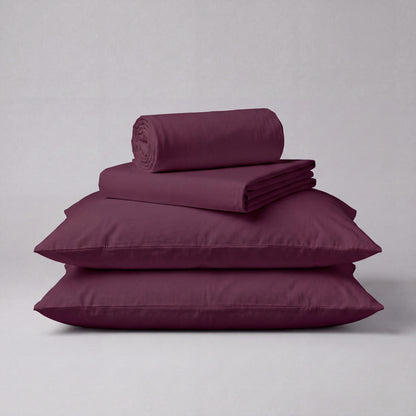 Lane Linen Organic Cotton Sheet Set in Windsor Wine - 4 piece set (flat sheet, fitted sheet, 2 pillowcases)