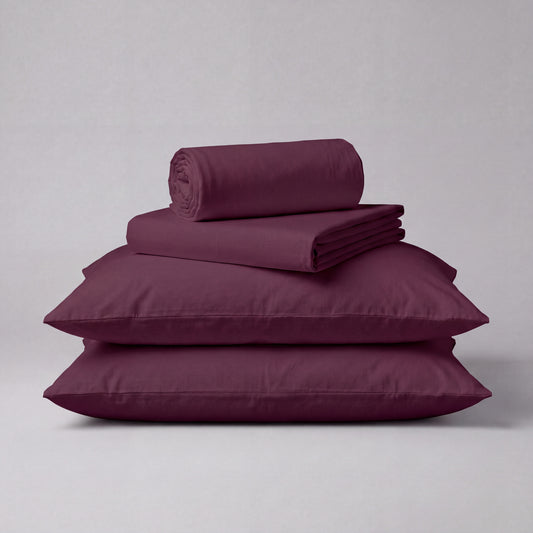 Lane Linen Organic Cotton Sheet Set in Windsor Wine - 4 piece set (flat sheet, fitted sheet, 2 pillowcases)