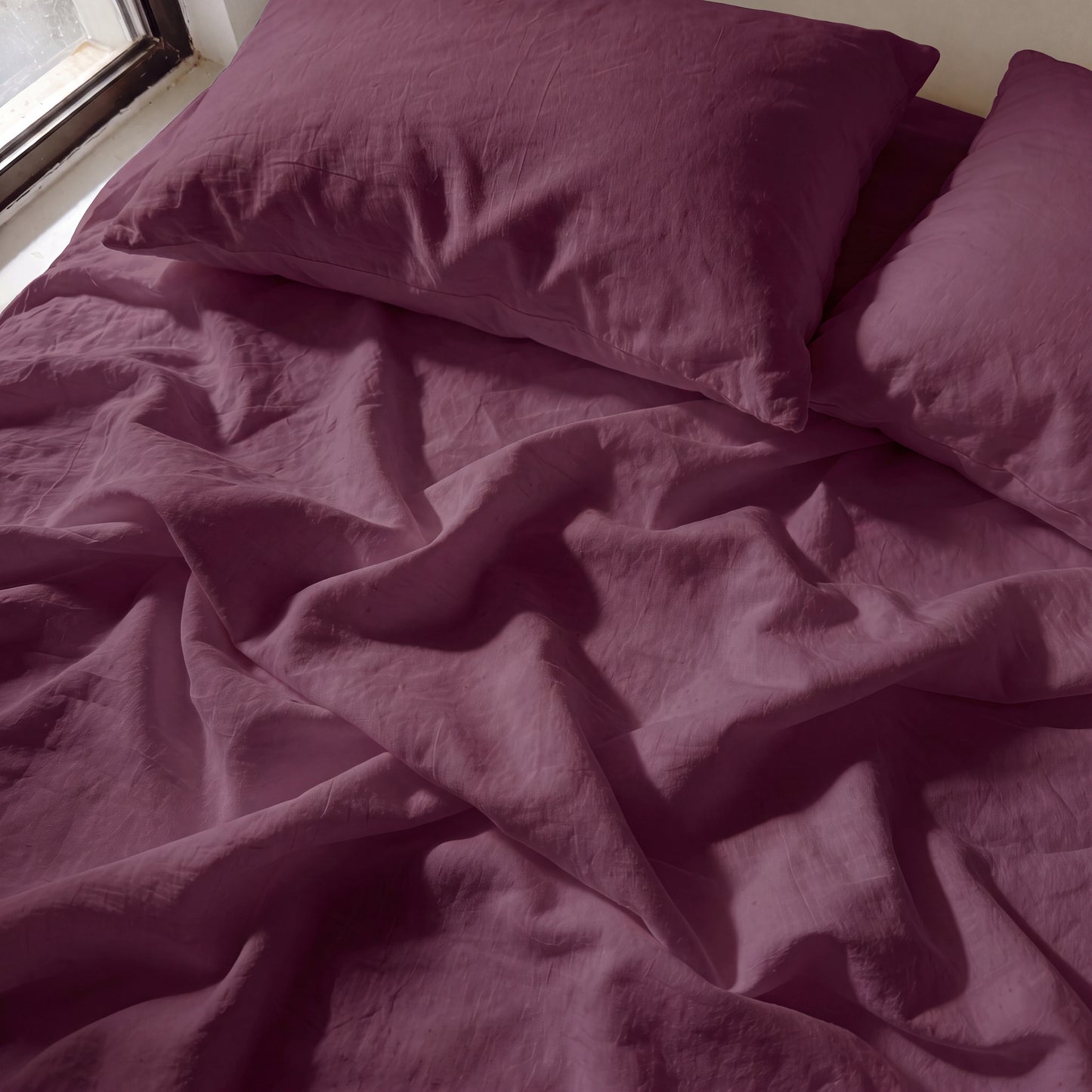 Lane Linen Organic Cotton Sheet Set in Windsor Wine - sheets detail