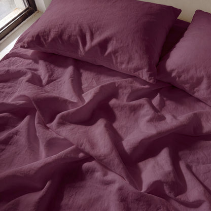 Lane Linen Organic Cotton Sheet Set in Windsor Wine - sheets detail