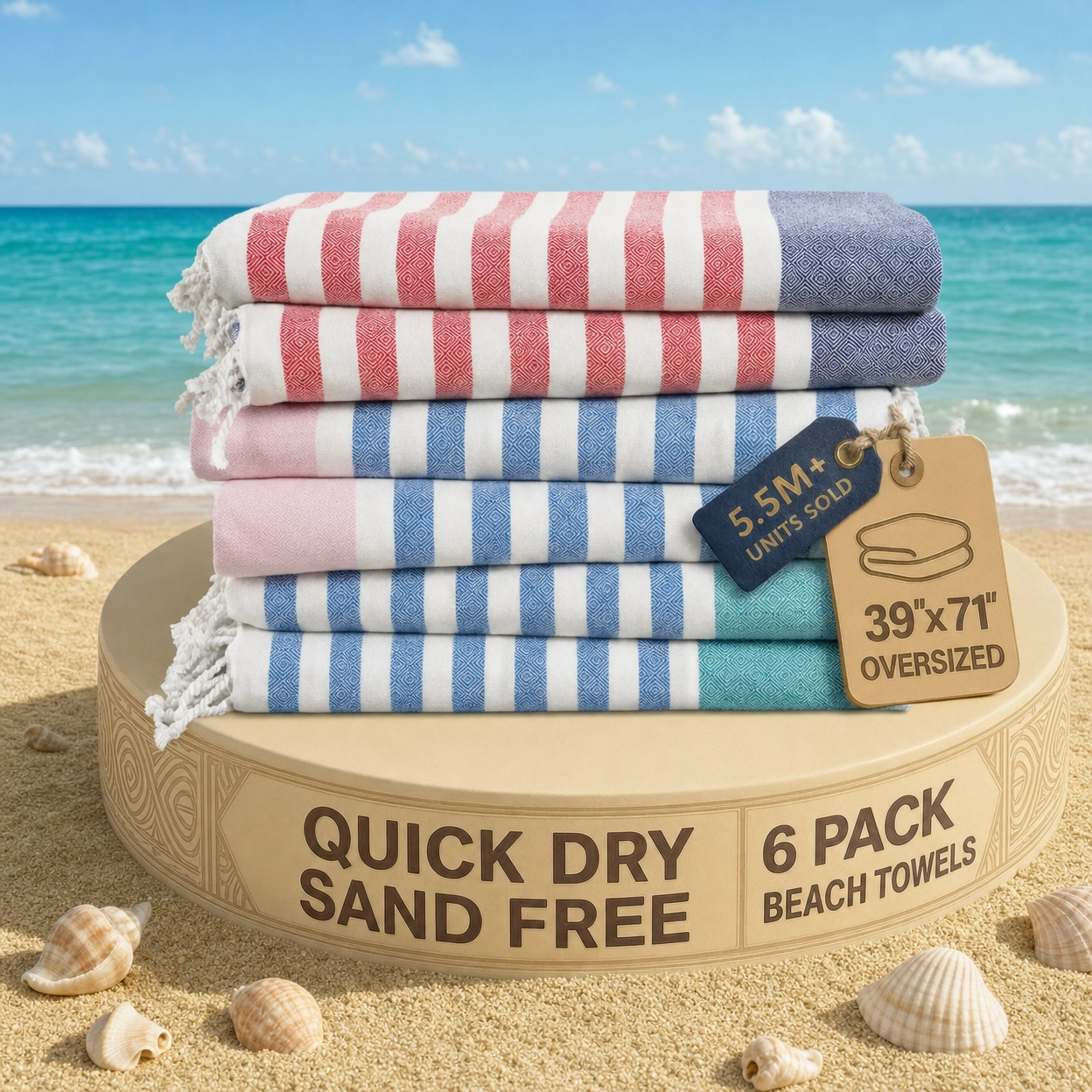 6 PIECE TURKISH BEACH TOWEL SET-Old-Glory