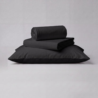Lane Linen Organic Cotton Sheet Set in Black - 3 piece set (flat sheet, fitted sheet, 1 pillowcase)
