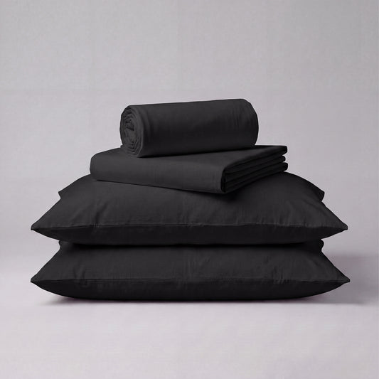 Lane Linen Organic Cotton Sheet Set in Black - 4 piece set (flat sheet, fitted sheet, 2 pillowcases)