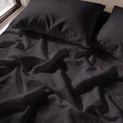 Lane Linen Organic Cotton Sheet Set in Black - sheets detail