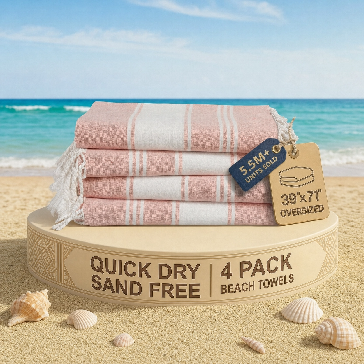 4 PIECE TURKISH BEACH TOWEL SET-QUARTZ-PINK