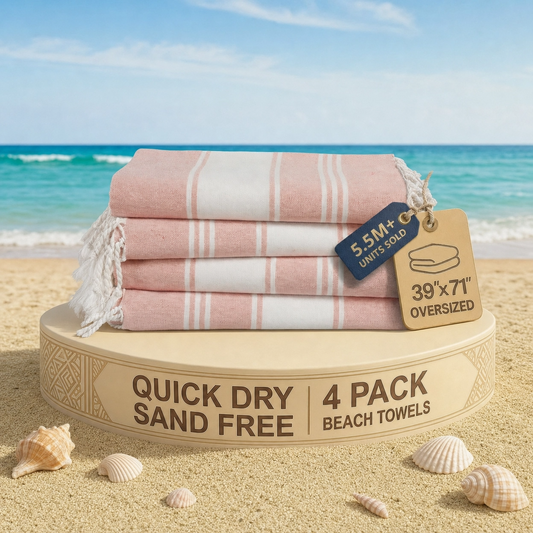 4 PIECE TURKISH BEACH TOWEL SET-QUARTZ-PINK