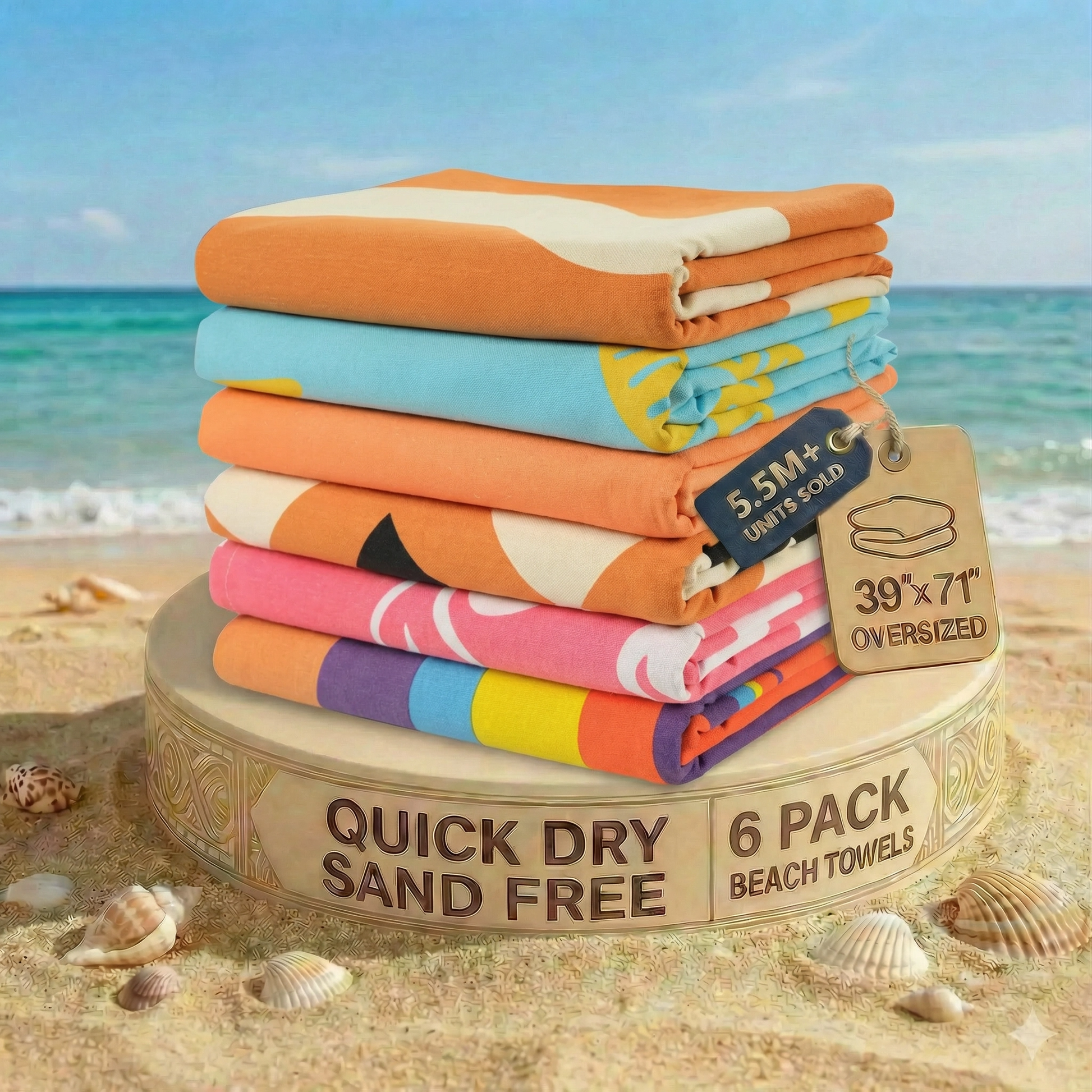 6 PIECE TURKISH BEACH TOWEL SET-Sunset-Tropics