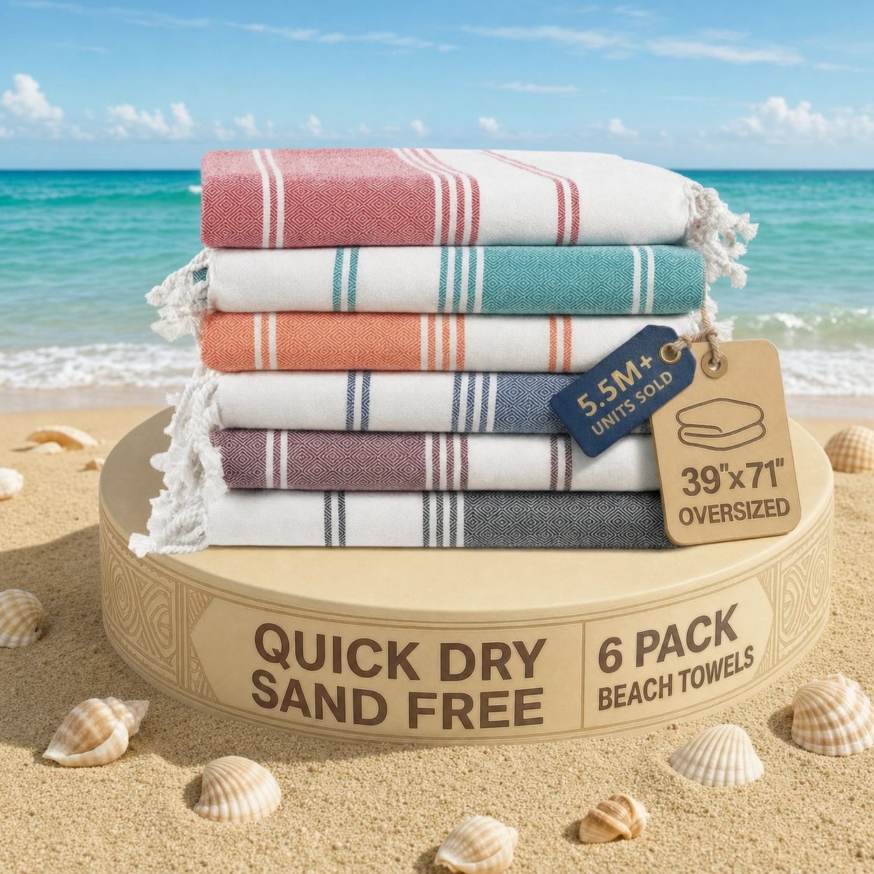6 PIECE TURKISH BEACH TOWEL SET-Tropical-Dusk