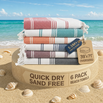 6 PIECE TURKISH BEACH TOWEL SET-Tropical-Dusk